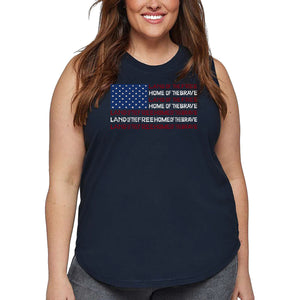 Women's Plus Size Word Art Tank Top - Land of the Free American Flag