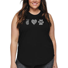 Load image into Gallery viewer, Women&#39;s Plus Size Word Art Tank Top - Peace Love Dogs