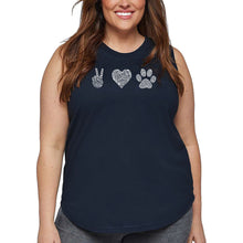Load image into Gallery viewer, Women&#39;s Plus Size Word Art Tank Top - Peace Love Dogs