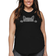 Load image into Gallery viewer, Women&#39;s Plus Size Word Art Tank Top - Peeking Cat