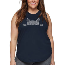 Load image into Gallery viewer, Women&#39;s Plus Size Word Art Tank Top - Peeking Cat