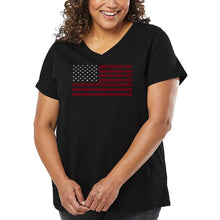 Load image into Gallery viewer, Women&#39;s Plus Size Word Art V-Neck - USA Flag