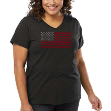 Load image into Gallery viewer, Women&#39;s Plus Size Word Art V-Neck - USA Flag
