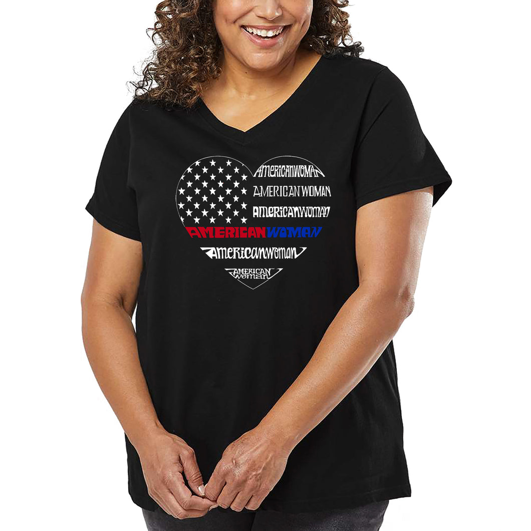 Women's Plus Size Word Art V-Neck - American Woman
