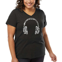 Load image into Gallery viewer, Women&#39;s Plus Size Word Art V-Neck - Music Note Headphones