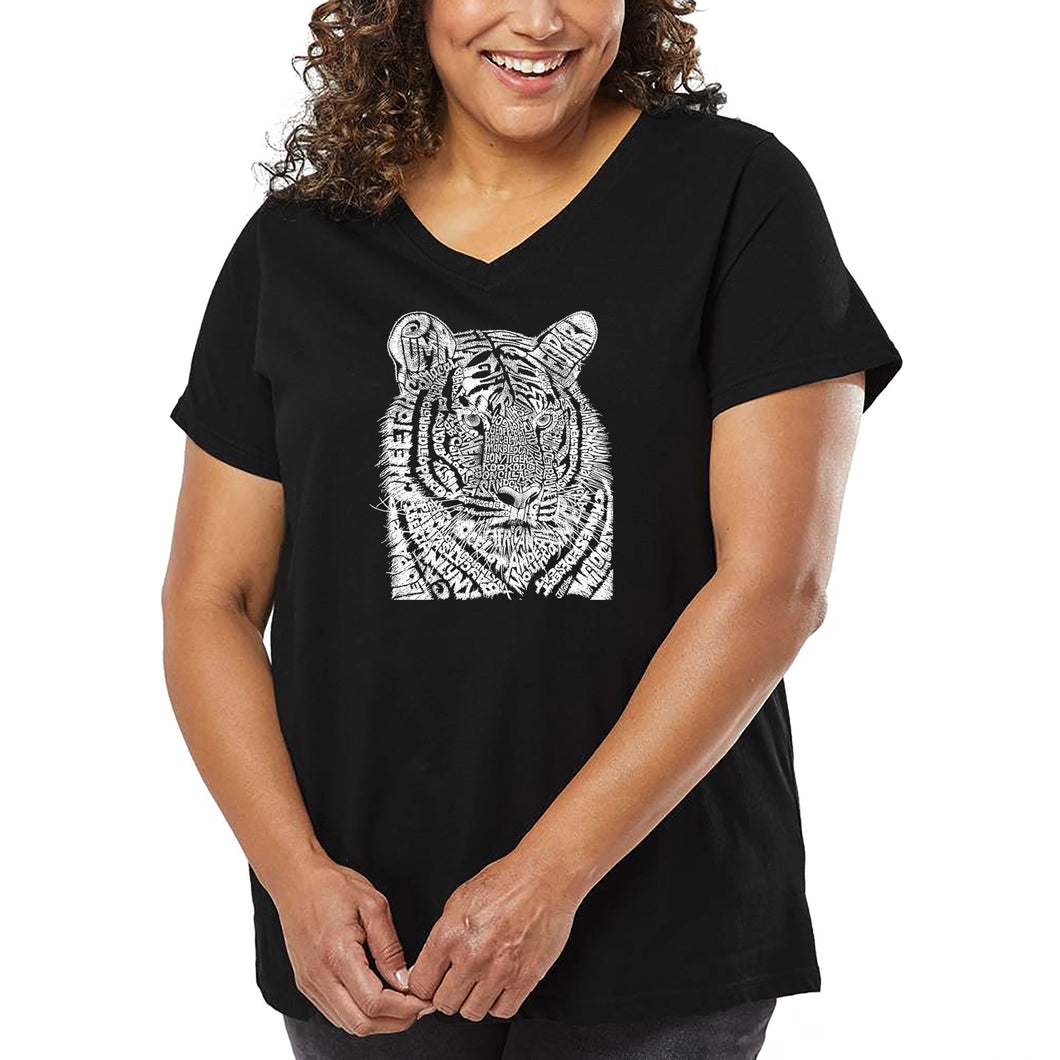 Women's Plus Size Word Art V-Neck - Big Cats