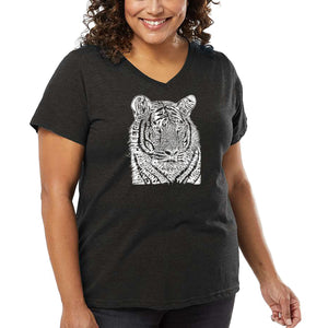 Women's Plus Size Word Art V-Neck - Big Cats