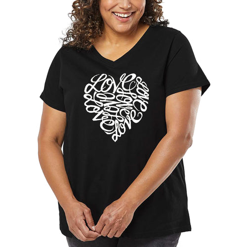 Women's Plus Size Word Art V-Neck - LOVE