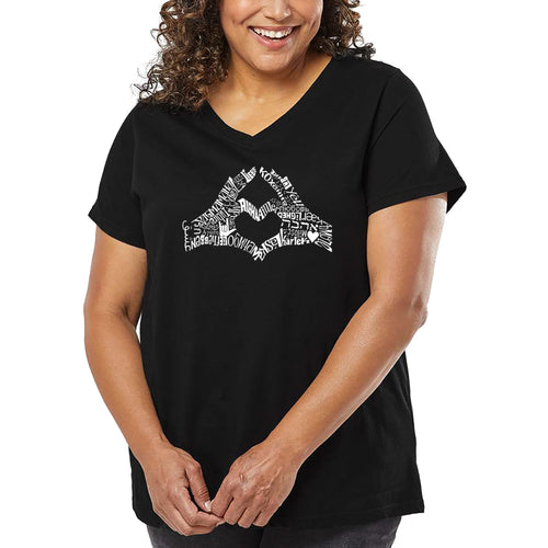 Women's Plus Size Word Art V-Neck - Finger Heart