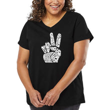 Load image into Gallery viewer, Women&#39;s Plus Size Word Art V-Neck - PEACE FINGERS