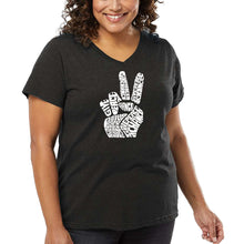 Load image into Gallery viewer, Women&#39;s Plus Size Word Art V-Neck - PEACE FINGERS