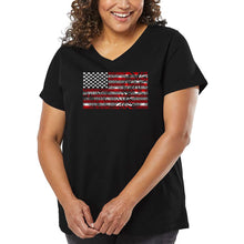 Load image into Gallery viewer, Women&#39;s Plus Size Word Art V-Neck - Fireworks American Flag