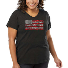 Load image into Gallery viewer, Women&#39;s Plus Size Word Art V-Neck - Fireworks American Flag