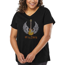 Load image into Gallery viewer, Women&#39;s Plus Size Word Art V-Neck - LYRICS TO FREEBIRD