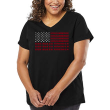 Load image into Gallery viewer, Women&#39;s Plus Size Word Art V-Neck - God Bless America