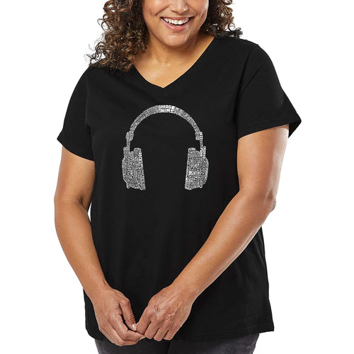 Women's Plus Size Word Art V-Neck - 63 DIFFERENT GENRES OF MUSIC