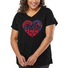 Load image into Gallery viewer, Women&#39;s Plus Size Word Art V-Neck - July 4th Heart