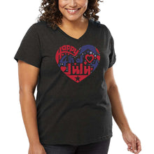 Load image into Gallery viewer, Women&#39;s Plus Size Word Art V-Neck - July 4th Heart