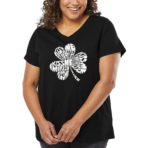 Women's Plus Size Word Art V-Neck - KISS ME I'M IRISH