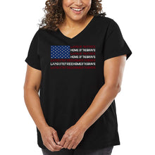 Load image into Gallery viewer, Women&#39;s Plus Size Word Art V-Neck - Land of the Free American Flag