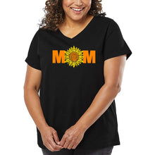 Load image into Gallery viewer, Women&#39;s Plus Size Word Art V-Neck - Mom Sunflower