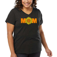 Load image into Gallery viewer, Women&#39;s Plus Size Word Art V-Neck - Mom Sunflower