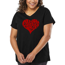 Load image into Gallery viewer, Women&#39;s Plus Size Word Art V-Neck - All You Need Is Love