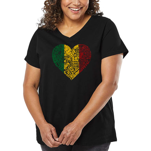 Women's Plus Size Word Art V-Neck - One Love Heart