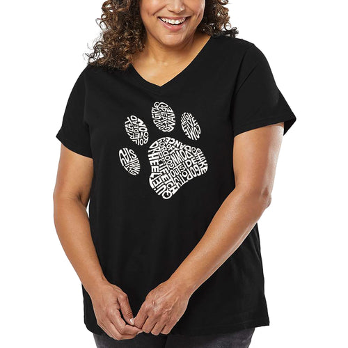 Women's Plus Size Word Art V-Neck - Dog Paw