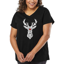 Load image into Gallery viewer, Women&#39;s Plus Size Word Art V-Neck - Santa&#39;s Reindeer