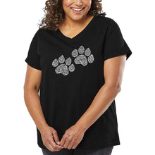 Load image into Gallery viewer, Women&#39;s Plus Size Word Art V-Neck - Woof Paw Prints