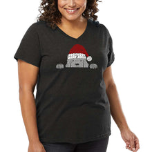Load image into Gallery viewer, Christmas Peeking Dog - Women&#39;s Plus Size Word Art V-Neck