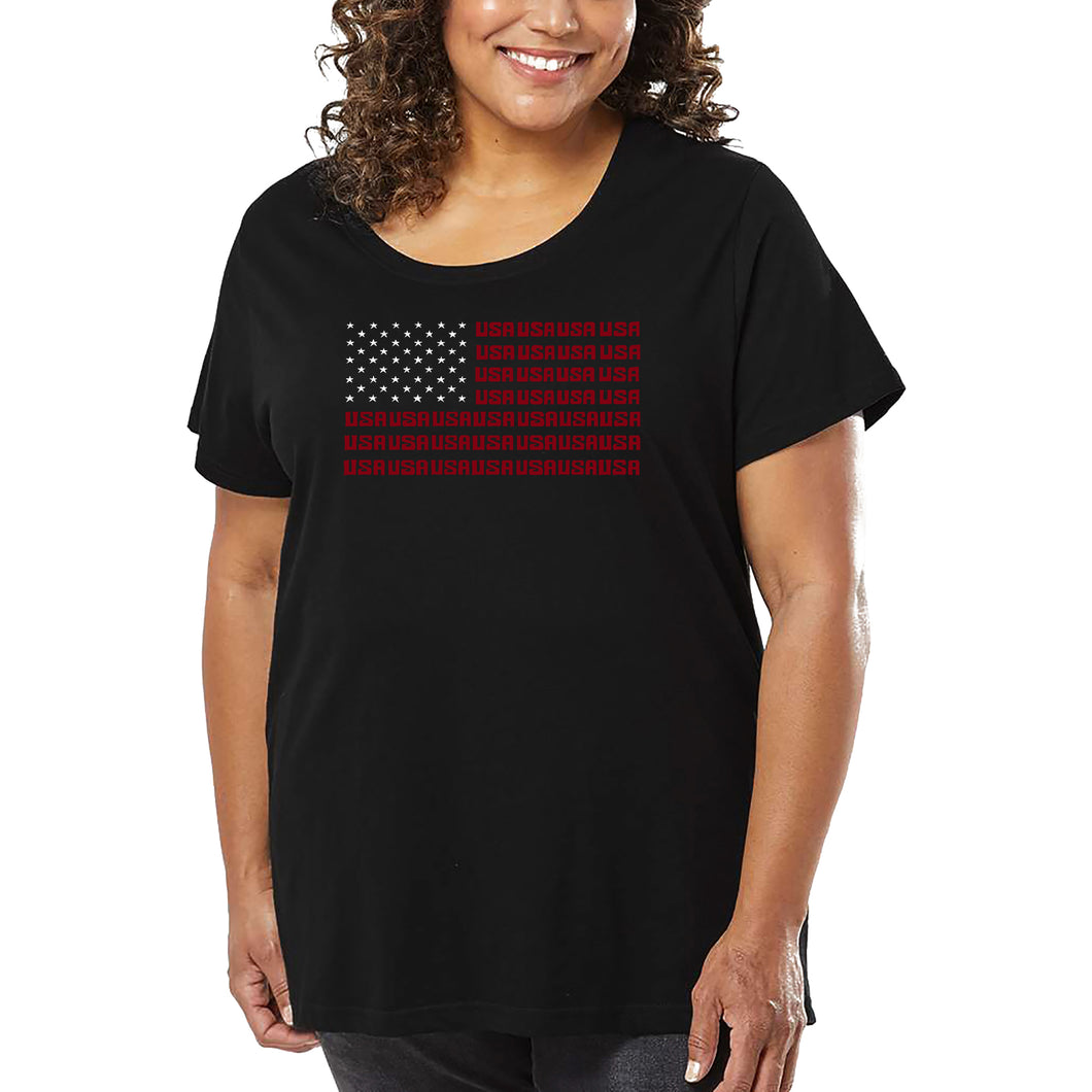 Women's Plus Size Word Art T-shirt - USA Flag