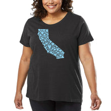Load image into Gallery viewer, Women&#39;s Plus Size Word Art T-shirt - California Hearts