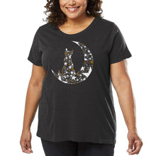 Load image into Gallery viewer, Cat Sitting On Moon - Women's Plus Size Word Art T-Shirt