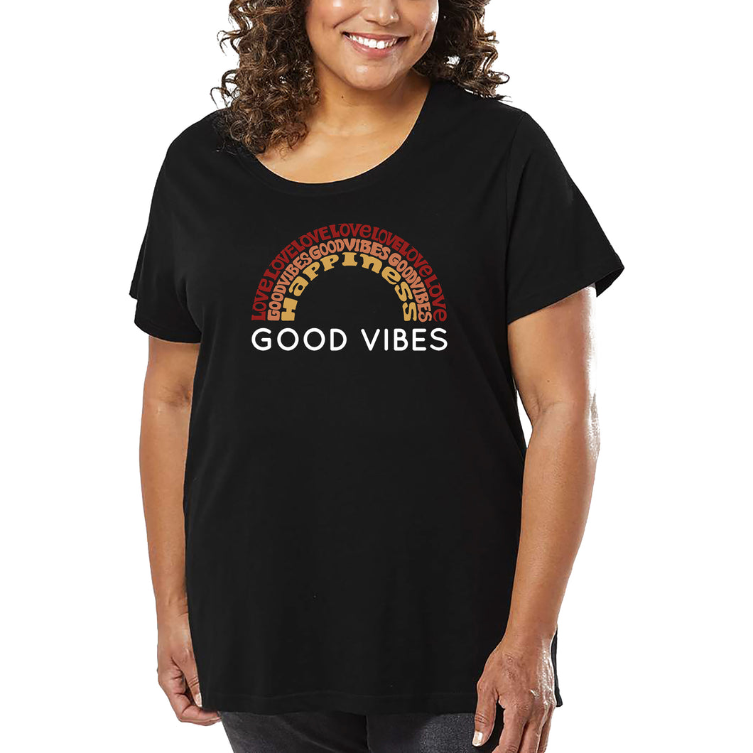 Women's Plus Size Word Art T-shirt - Good Vibes
