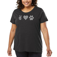 Load image into Gallery viewer, Women&#39;s Plus Size Word Art T-shirt - Peace Love Dogs