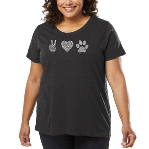 Women's Plus Size Word Art T-shirt - Peace Love Dogs