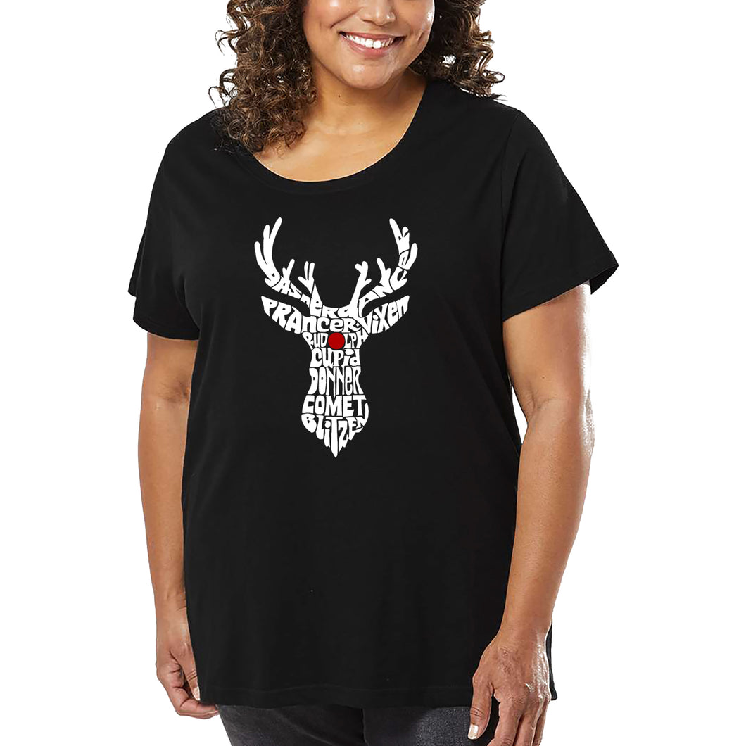 Women's Plus Size Word Art T-shirt - Santa's Reindeer