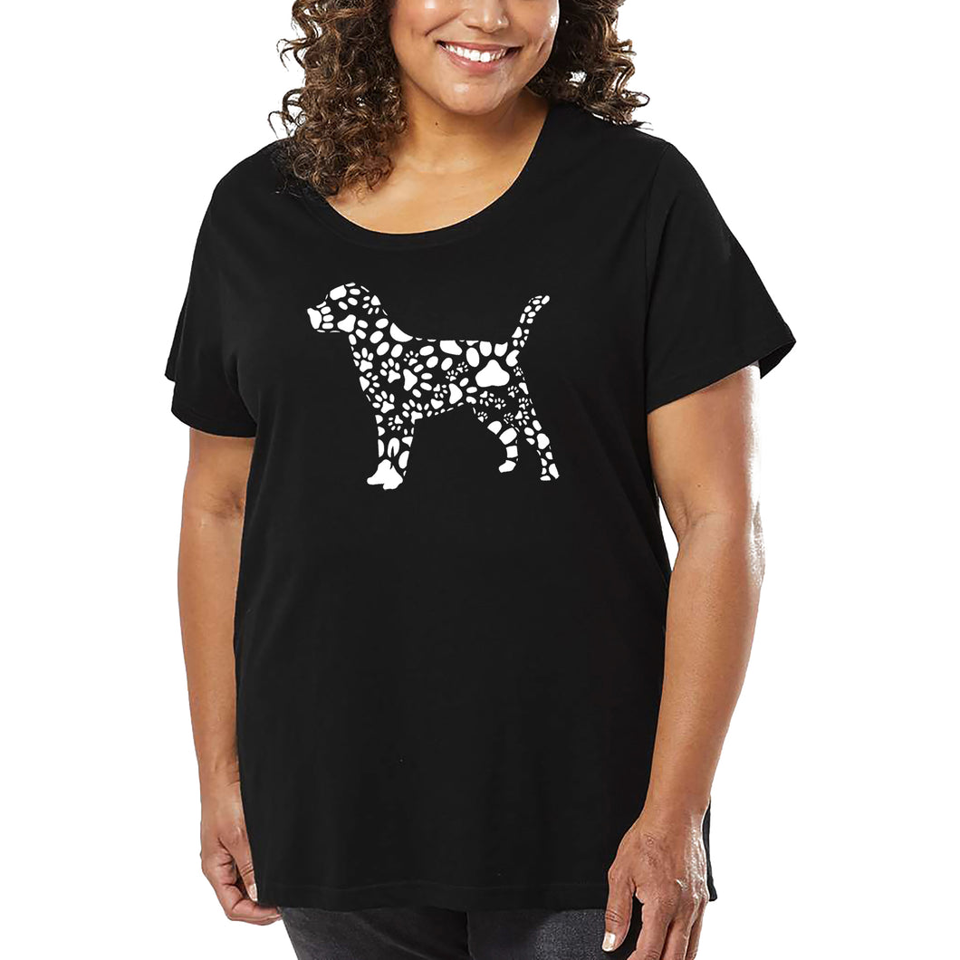 Women's Plus Size Word Art T-shirt - Dog Paw Prints