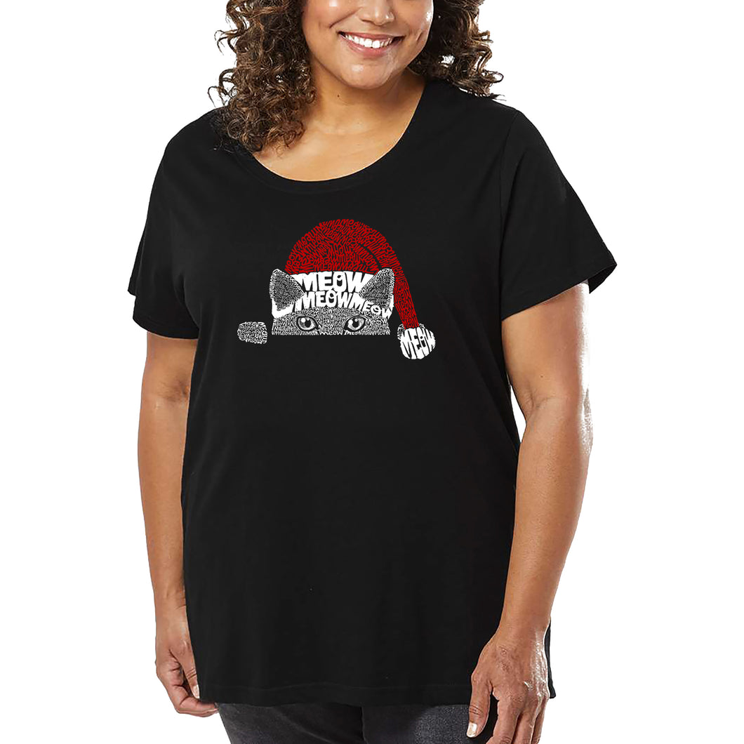 Christmas Peeking Cat - Women's Plus Size Word Art T-Shirt