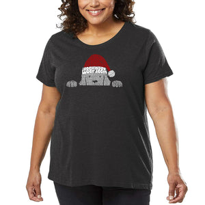 Christmas Peeking Dog - Women's Plus Size Word Art T-Shirt