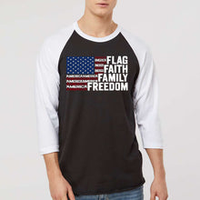 Load image into Gallery viewer, Faith Flag - Men's Raglan Baseball Word Art T-Shirt