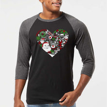 Load image into Gallery viewer, Christmas Themed Heart - Men's Raglan Baseball Word Art T-Shirt