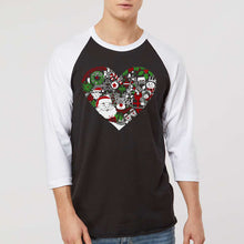 Load image into Gallery viewer, Christmas Themed Heart - Men's Raglan Baseball Word Art T-Shirt