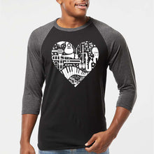 Load image into Gallery viewer, Musical Instrument Heart - Men's Raglan Baseball Word Art T-Shirt
