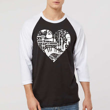 Load image into Gallery viewer, Musical Instrument Heart - Men's Raglan Baseball Word Art T-Shirt