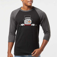 Load image into Gallery viewer, Peeking Snowman - Men's Raglan Baseball Word Art T-Shirt