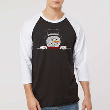 Load image into Gallery viewer, Peeking Snowman - Men's Raglan Baseball Word Art T-Shirt