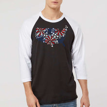 Load image into Gallery viewer, USA Fireworks - Men's Raglan Baseball Word Art T-Shirt